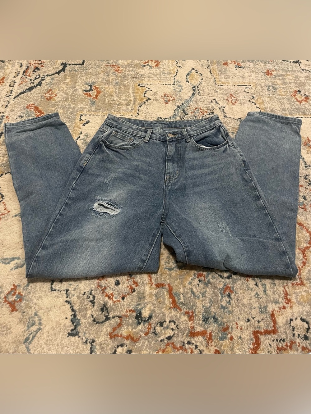 SHEIN Light Blue Distressed Boyfriend Jeans